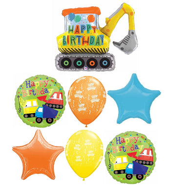 Construction Truck Digger Birthday Balloon Bouquet with Helium Weight