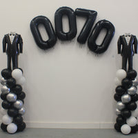 James Bond Theme Birhthday Tuxedo Balloon Column Black Numbers Arch
