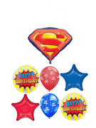 Superman Emblem Birthday Balloon Bouquet with Helium and Weight