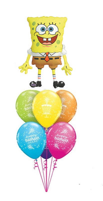 SpongeBob Birthday Cake Candles Balloon Bouquet with Helium and Weight
