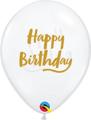 11 inch Happy Birthday Gold Brush Clear Balloons with Helium Hi Float