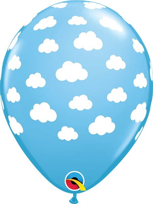 11 inch Clouds Pale Blue Balloon with Helium and Hi Float