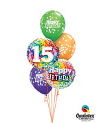 15th Birthday Rainbow Dots Balloons Bouquet