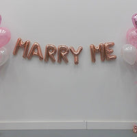 16 inch Air filled Rose Gold Marry Me Letters and Pink Hearts Balloons Bouquet