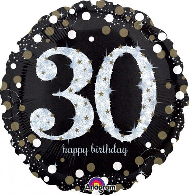 Milestone Sparkling 30th Birthday Balloon with Helium