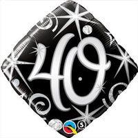 Milestone Elegant 40th Birthday Black Diamond Balloon with Helium