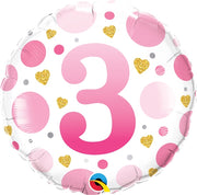 18 inch Pink Dots Number 3 Foil Balloons