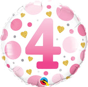 18 inch Pink Dots Number 4 Foil Balloons