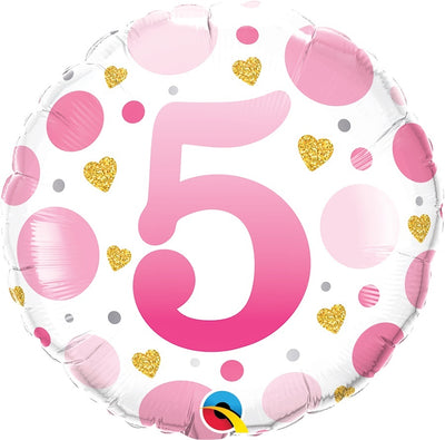 18 inch Pink Dots Number 5 Foil Balloons