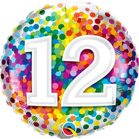 18 inch Rainbow Confetti Dots Number 12 Foil Balloons