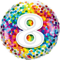 18 inch Rainbow Confetti Dots Number 8 Foil Balloons