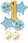 1st Birthday Blue Gold Confetti Balloon Bouquet