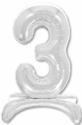 26 inch Standing Silver Number 3 Balloons Stand Up AIR FILLED ONLY