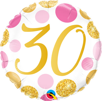 30th Brithday Pink Gold Dots Foil Balloon with Helium