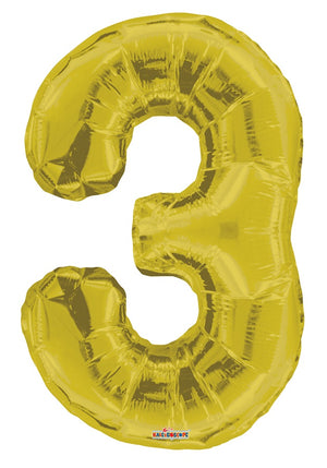 Jumbo Gold Number 3 Foil Balloon with Helum and Weight