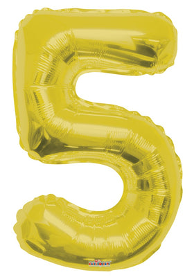 Jumbo Gold Number 5 Foil Balloon with Helium and Weight