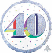 Milestone Rainbow Glitter 40th Birthday Balloon with Helium