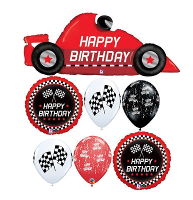 Red Race Car Birthday Balloon Bouquet with Helium and Weight