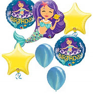 Mermaid Birthday Stars Balloon Bouquet with Helium and Weight
