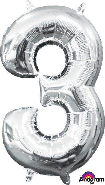 16 inch Silver Number 3 Balloon AIR FILLED ONLY