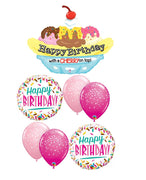 Ice Cream Banana Split Birthday Balloon Bouquet with Helium Weight