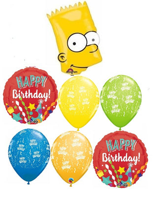 Bart Simpson Birthday Balloons Bouquet with Helium and Weight