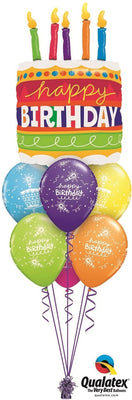 Happy Birthday Cake Candles Rainbow Balloon Bouquet with Helium Weight