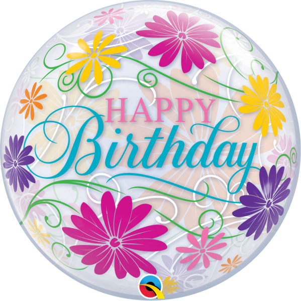 22 inch Happy Birthday Filigree Flowers Bubble Balloons with Helium