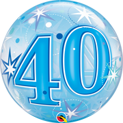 40th Birthday Milestone Age Blue Starburst Sparkle Bubbles Balloon