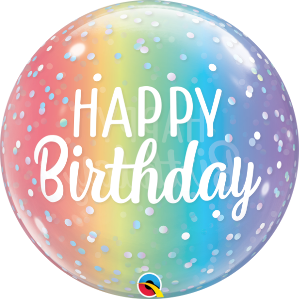 22 inch Happy Birthday Rainbow Ombre Bubble Balloons with Helium