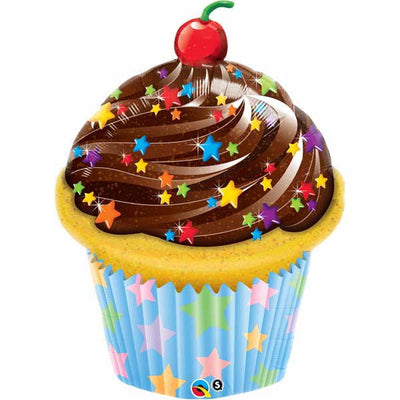 Birthday Chocolate Frosting Cupcake Balloon with Helium and Weight
