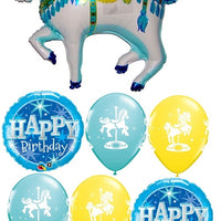 Circus Blue Carousel Horse Birthday Balloon Bouquet
