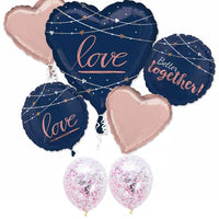 Love Navy and Rose Gold Confetti Balloons Bouquet with Helium Weight
