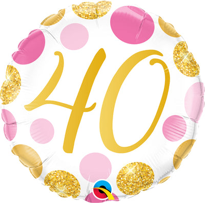Milestone Pink Gold 40th Birthday Balloon with Helium