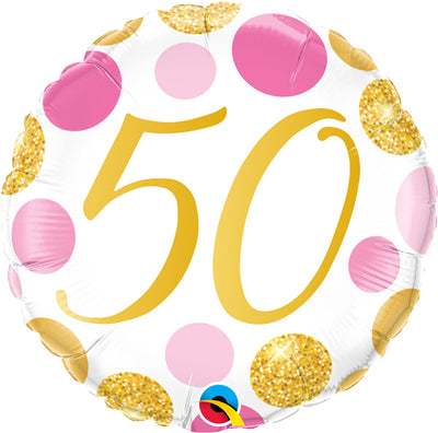 Milestone Pink Gold 50th Birthday Balloon with Helium