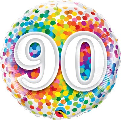 Milestone Confetti Dots 90th Birthday Balloon with Helium