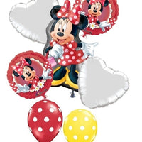 Minnie Mouse Red Birthday Balloon Bouquet with Helium and Weight