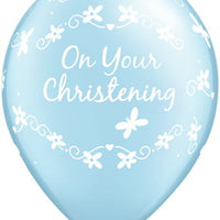 11 inch Christening Light Blue Balloons with Helium and Hi Float