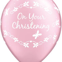11 inch On Your Christening Pink Balloons with Helium and Hi Float