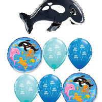 Orca Whale Birthday Balloon Bouquet with Helium and Weight