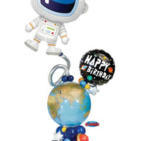 Outer Space Adorable Astronaut Earth Bubble Birthday Balloon Stand Up
