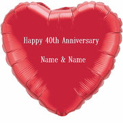 36 inch Personalize Red Heart Happy 40th Anniversary Name Balloon