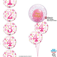 Pick An Age Birthday Girl Number Pink Dots Bubble Balloons Bouquet