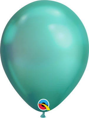 11 inch Qualatex Chrome Green Latex Balloons with Helium and Hi Float