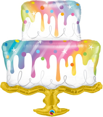 Birthday Rainbow Drip Cake Balloons with Helium and Weight