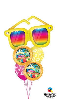 Retirement Sunglasses Tropical Balloon Bouquet with Helium and Weight