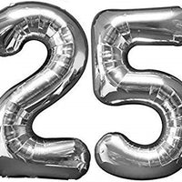25th Anniversary Silver Number Balloons with Helium and Weight