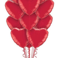 Solid Colour Red Hearts Foil Balloon Bouquet of 12 with Helium Weight