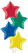 18 inch Solid Colour Star Foil Balloon Bouquet of 4 with Helium Weight