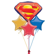 Superman Emblem Stars Balloon Bouquet with Helium and Weight